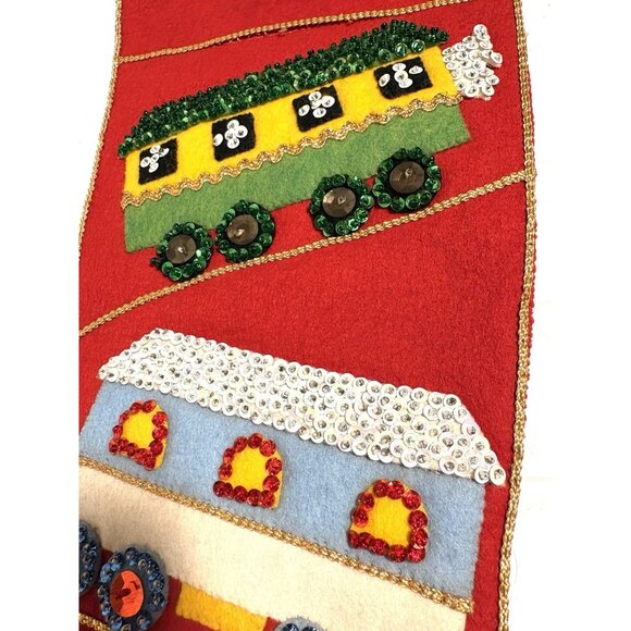 FINISHED Bucilla Felt Applique Sequins Christmas Stocking Santa Train Kitschy - Picture 3 of 8